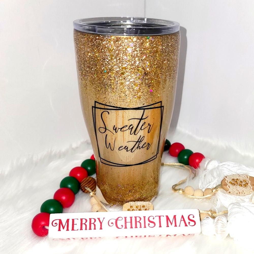 Gold Glitter Sweater Weather Tumbler